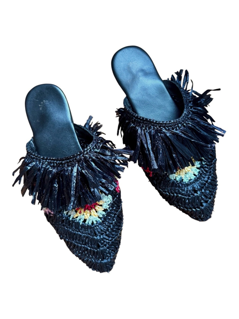 🖤 De Siena “Mules Rafia Negra” — Handwoven Raffia Fringe Mules 🖤